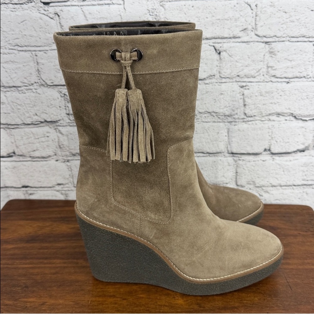 Aquatalia Taupe Suede Wedge Boots